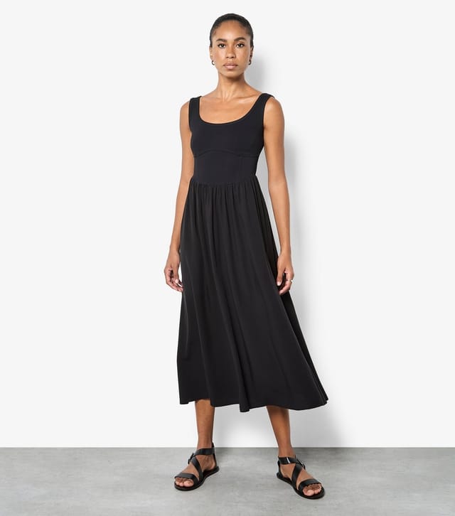 Apricot Women's Black Scoop Neck Contrast Skirt Midi Dress Apricot New Look - 2