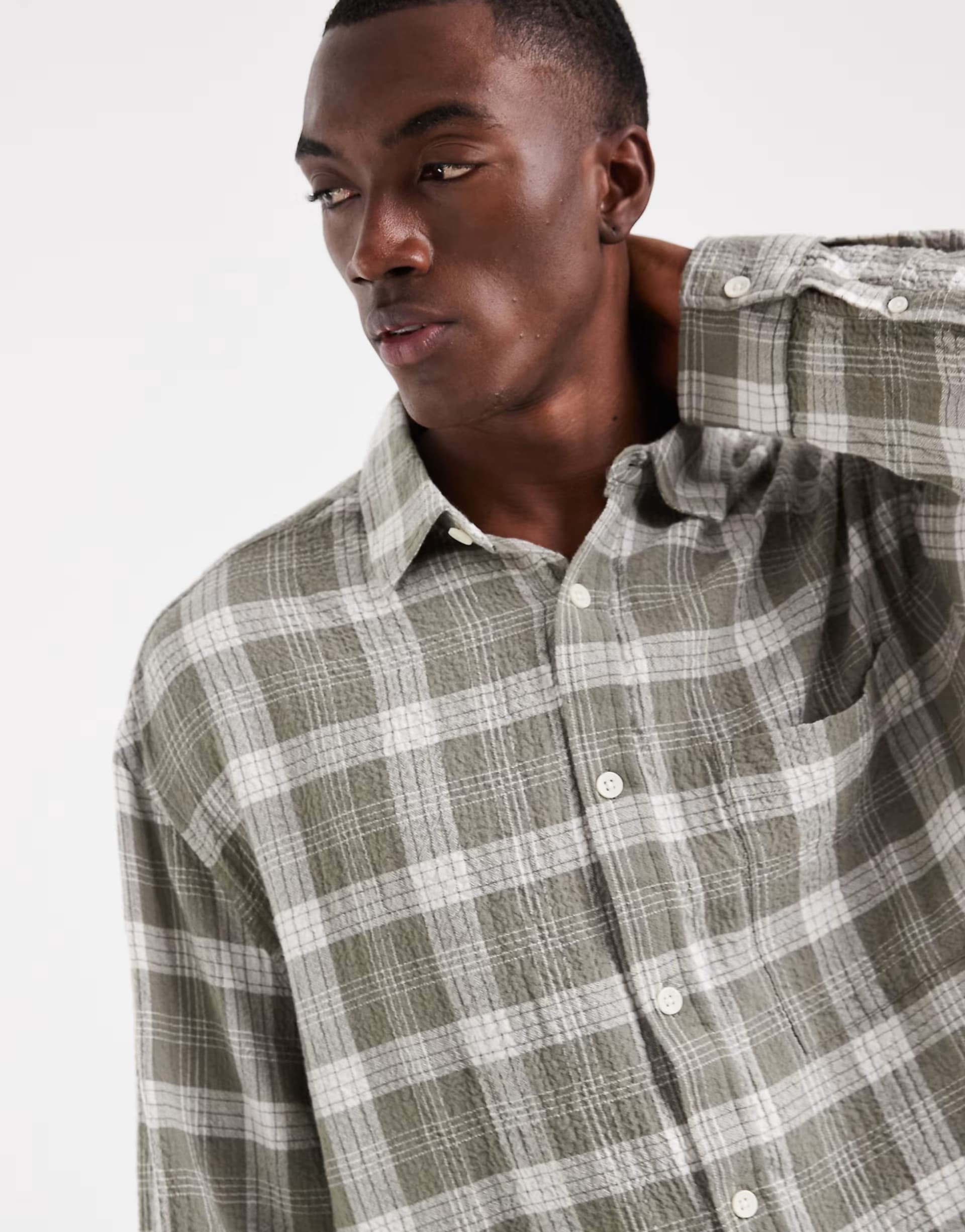 ASOS ASOS DESIGN boxy oversized textured check shirt in sage green