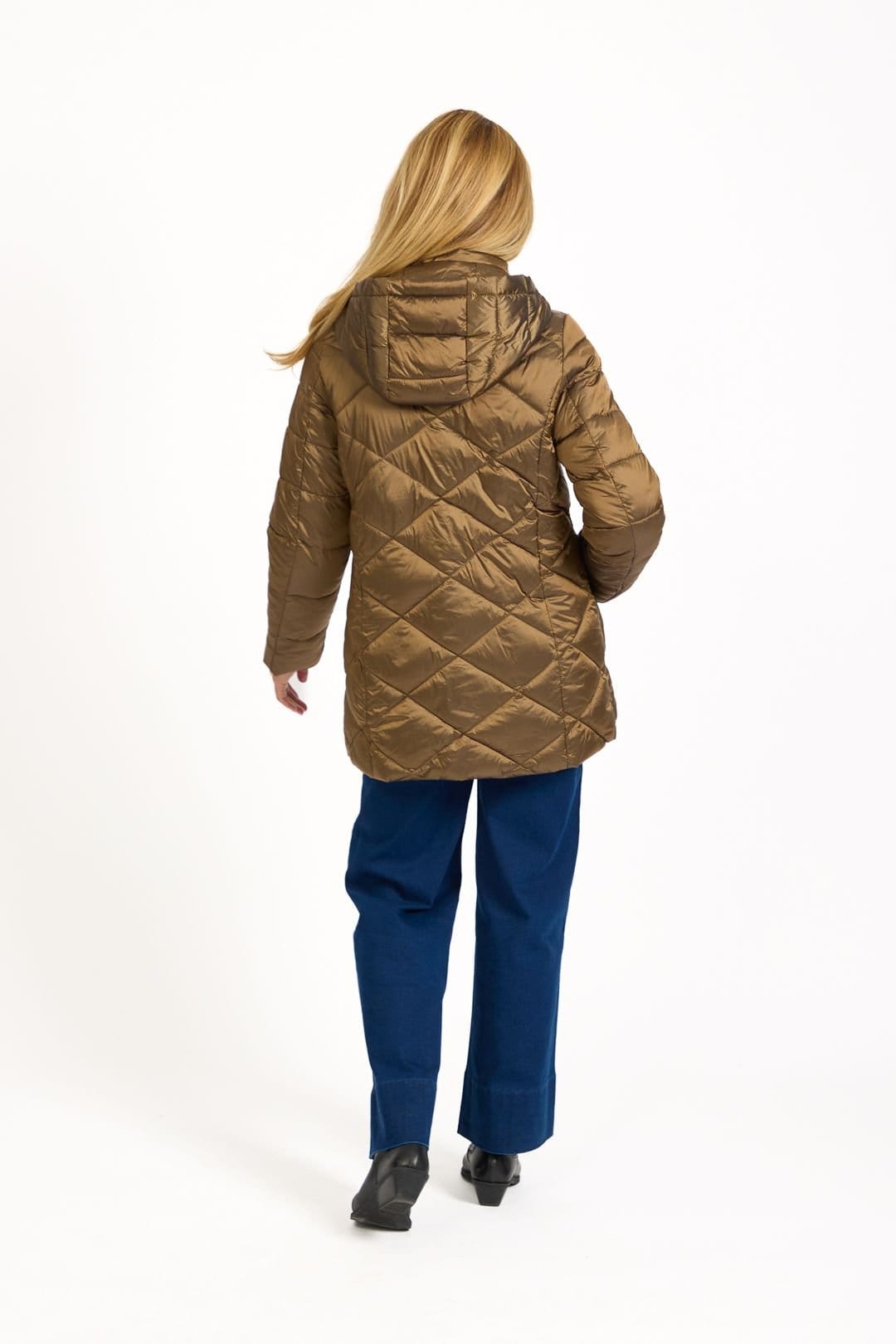Mudflower Mudflower Women's Diamond Quilted Jacket With Adjustable Hood in Gold - 4