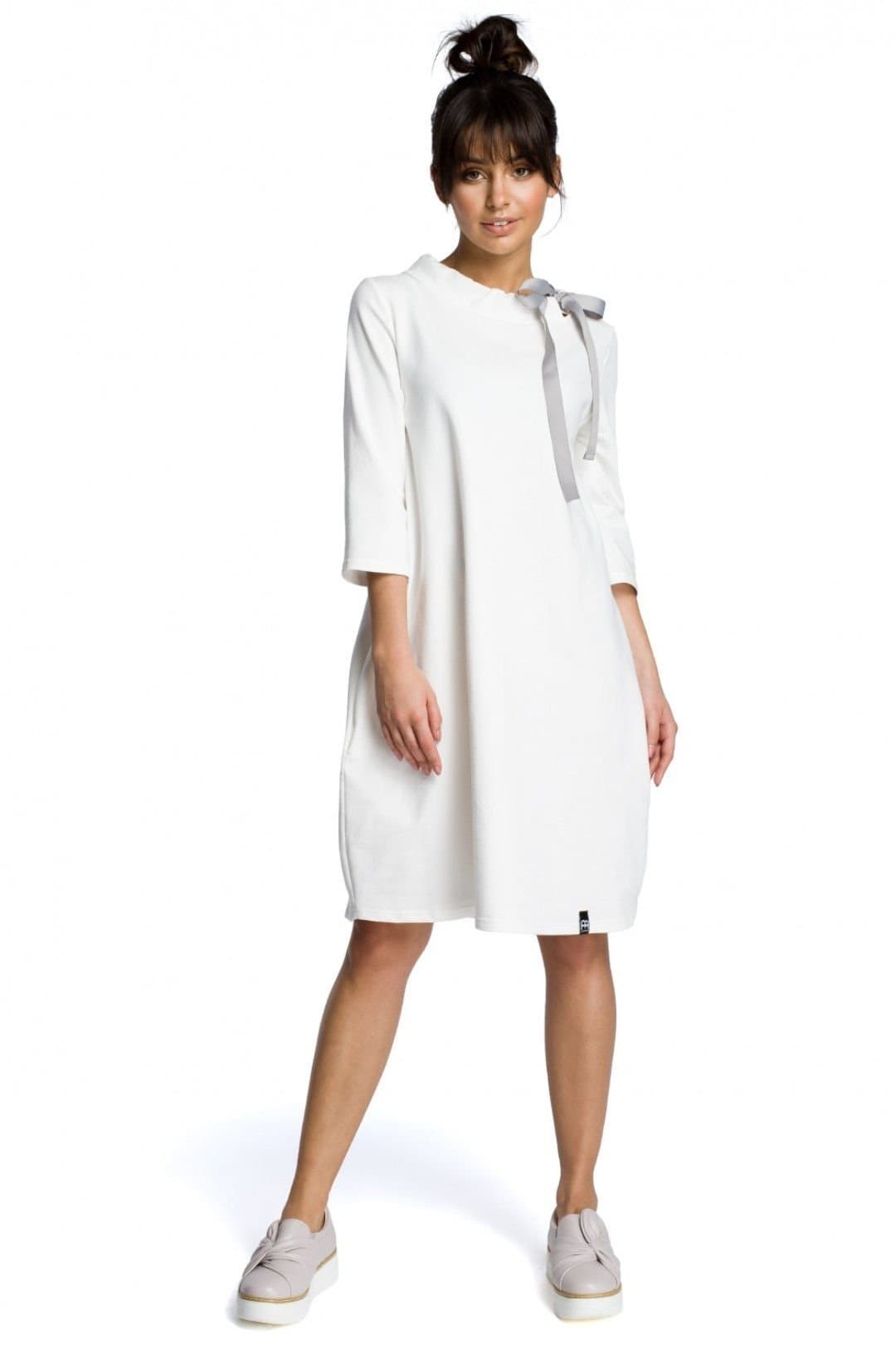 Love Lace Love Lace Women's Loose Fit Dress with Pockets & Neck Tie in White