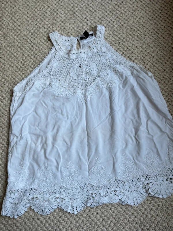 New Look vintage halterneck high neck lace crochet cami