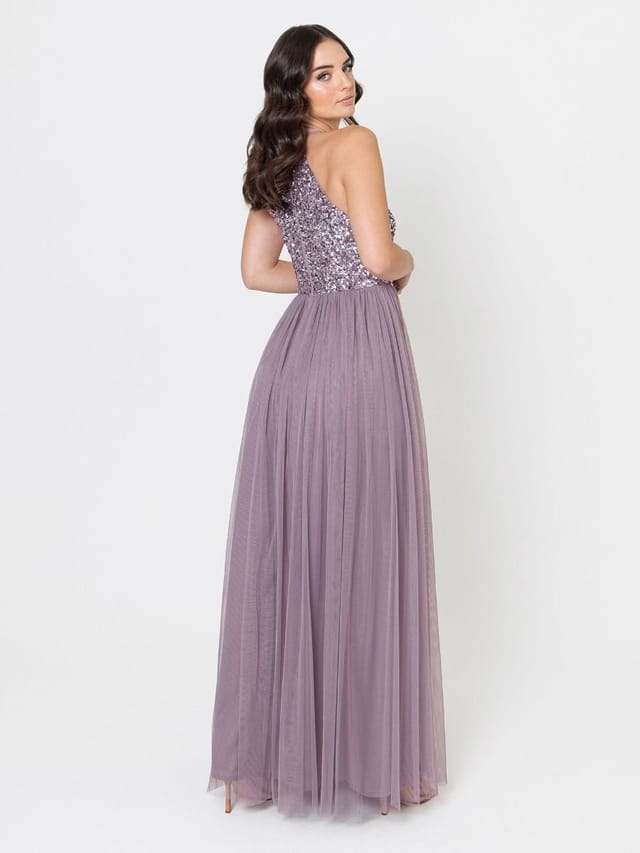 Maya Deluxe Maya Deluxe Women's Embellished Halter Neck Maxi Dress in Lilac - 3