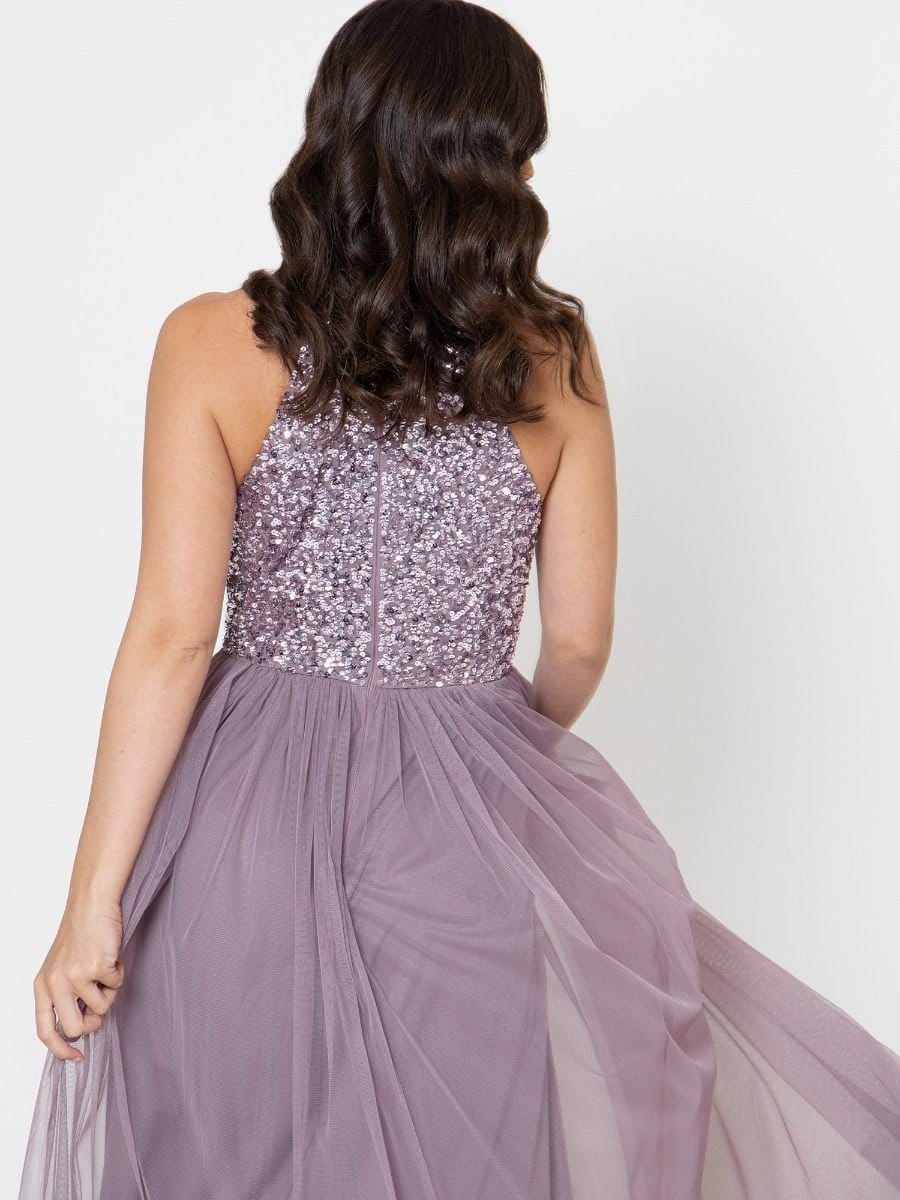 Maya Deluxe Maya Deluxe Women's Embellished Halter Neck Maxi Dress in Lilac - 4