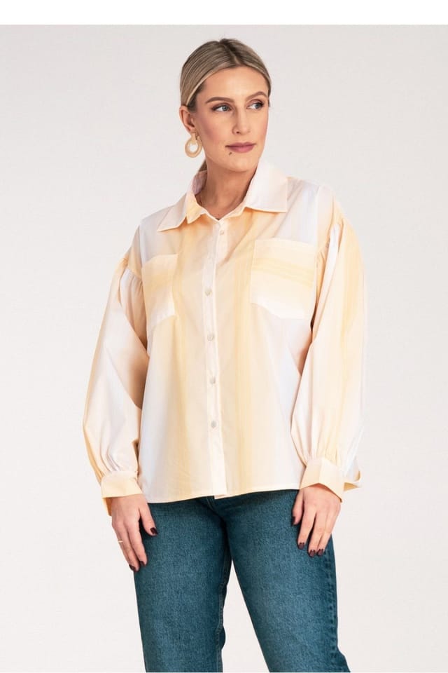 Love Lace Love Lace Women's Striped Long Sleeve Blouse with Gathered Sleeves in Yellow - 2
