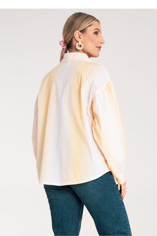 Love Lace Love Lace Women's Striped Long Sleeve Blouse with Gathered Sleeves in Yellow - 3