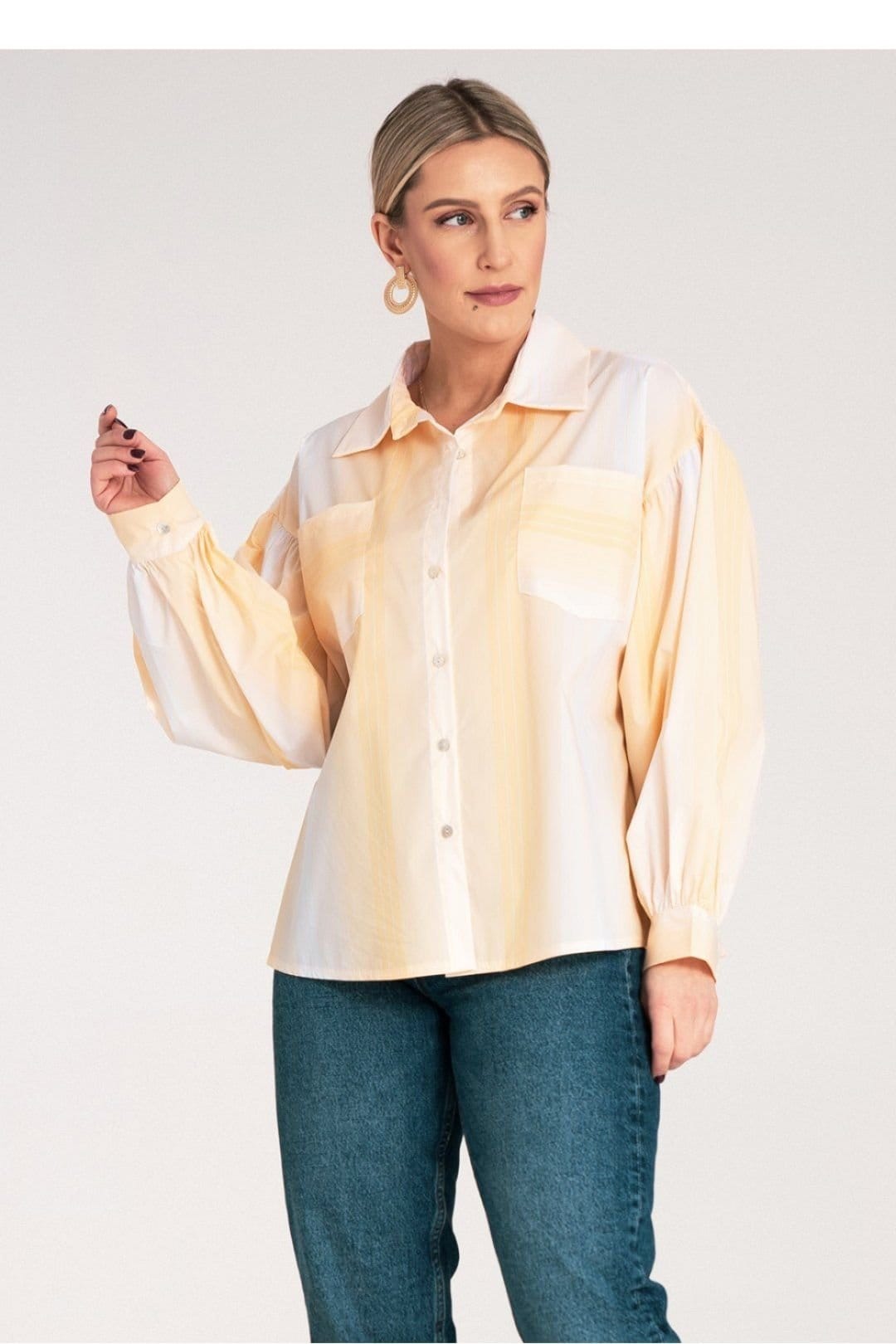 Love Lace Love Lace Women's Striped Long Sleeve Blouse with Gathered Sleeves in Yellow - 4