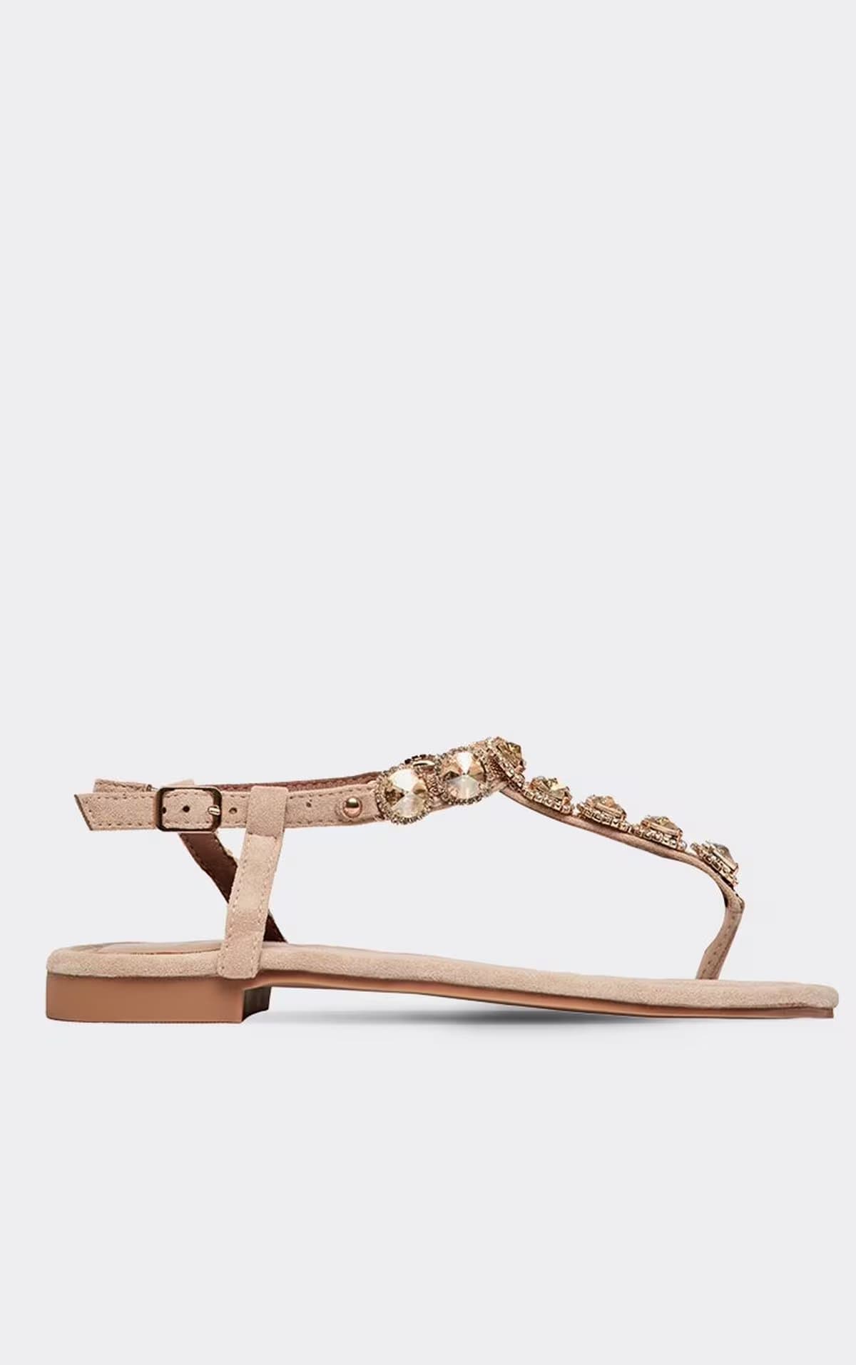 EGO Yarran Diamante Dem Detail Thong Strap Sandal In Beige Faux Suede, Women's Size UK 3