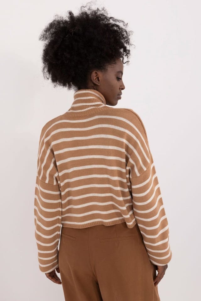 Love Lace Love Lace Women's Turtleneck Striped Acrylic Wool Sweater in Brown - 3