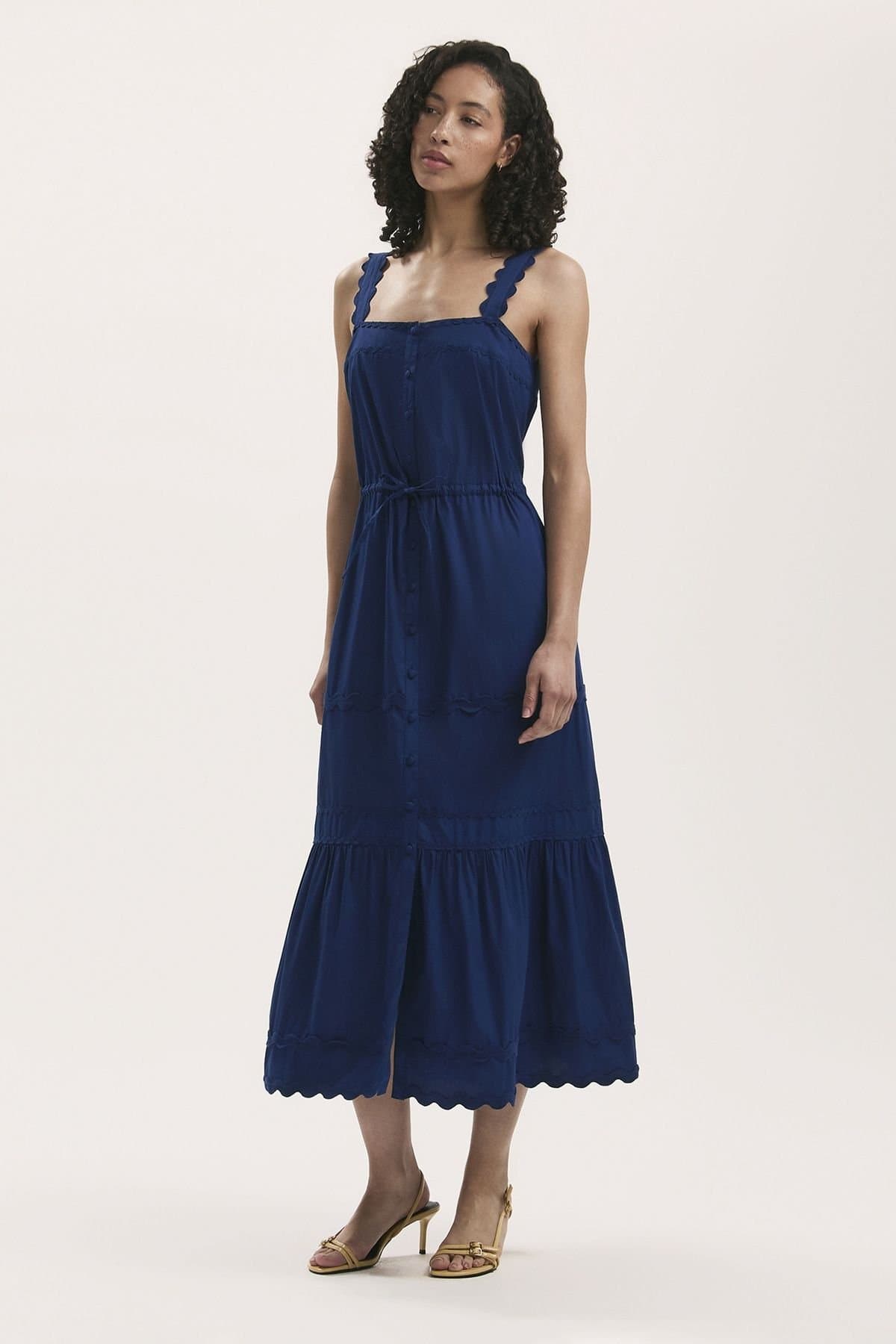 Finery London Finery London Women's Hallie Cotton Ric Rac Detail Midi Dress in Cobalt