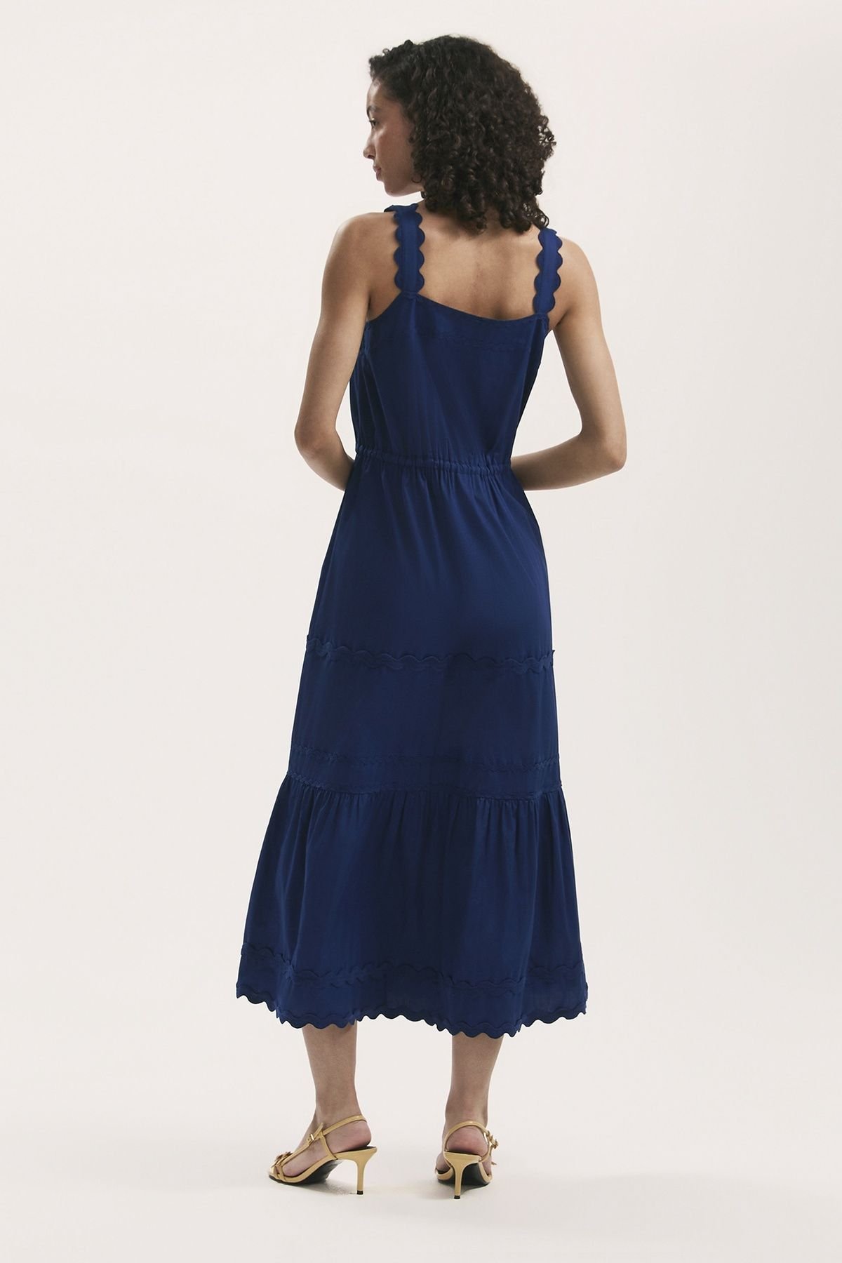 Finery London Finery London Women's Hallie Cotton Ric Rac Detail Midi Dress in Cobalt - 3