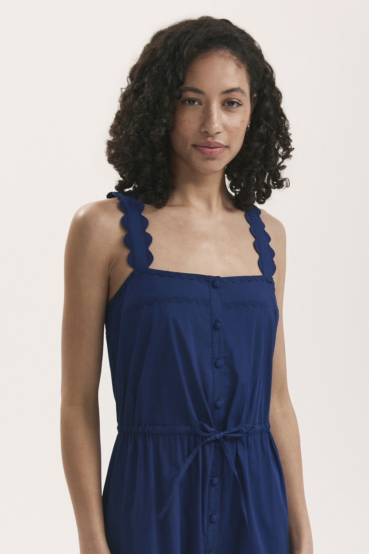 Finery London Finery London Women's Hallie Cotton Ric Rac Detail Midi Dress in Cobalt - 4