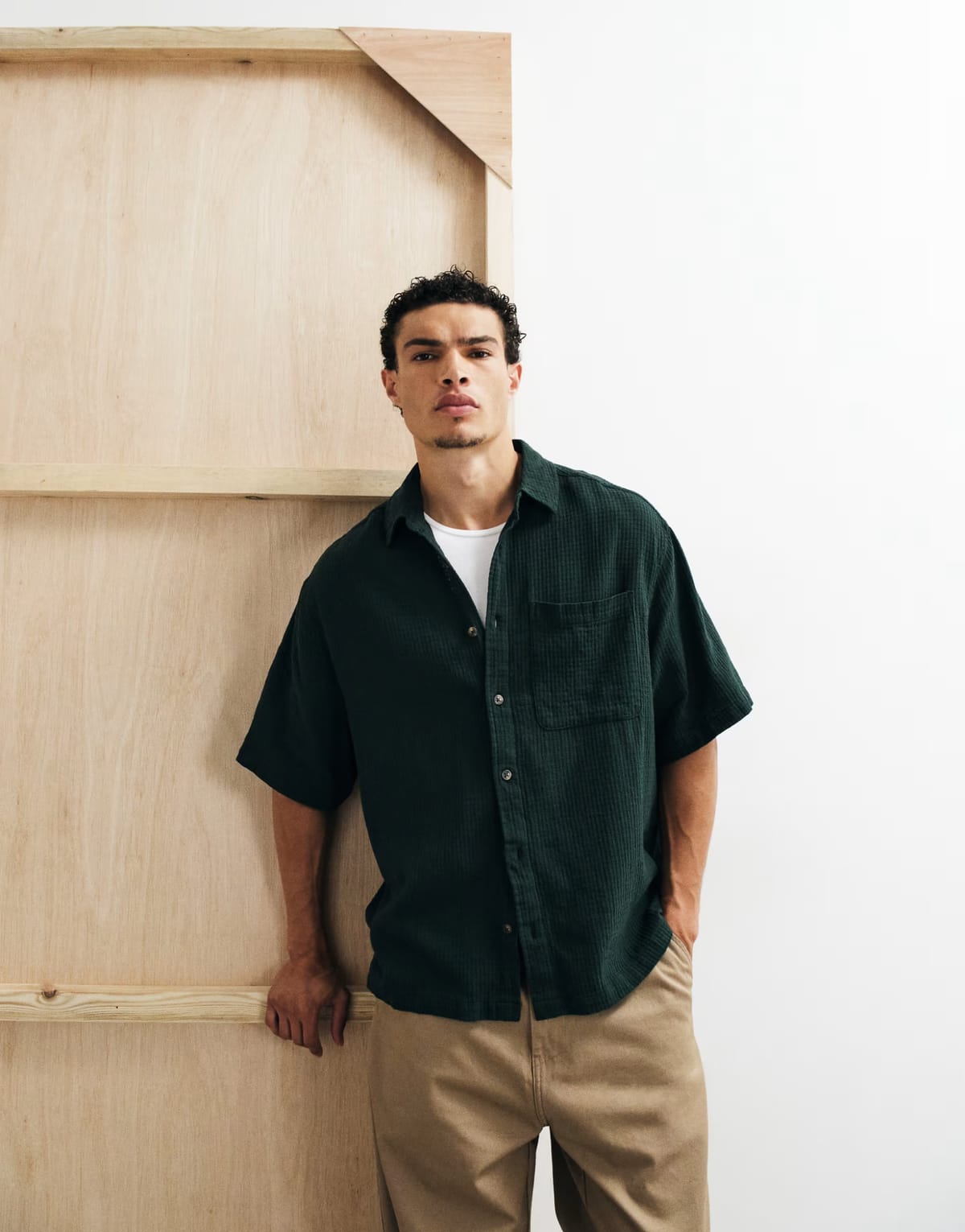 ASOS ASOS DESIGN oversized waffle textured shirt in green - 1