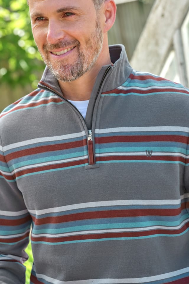 WoolOvers WoolOvers Men's Cotton Half Zip Jumper in Grey - 2