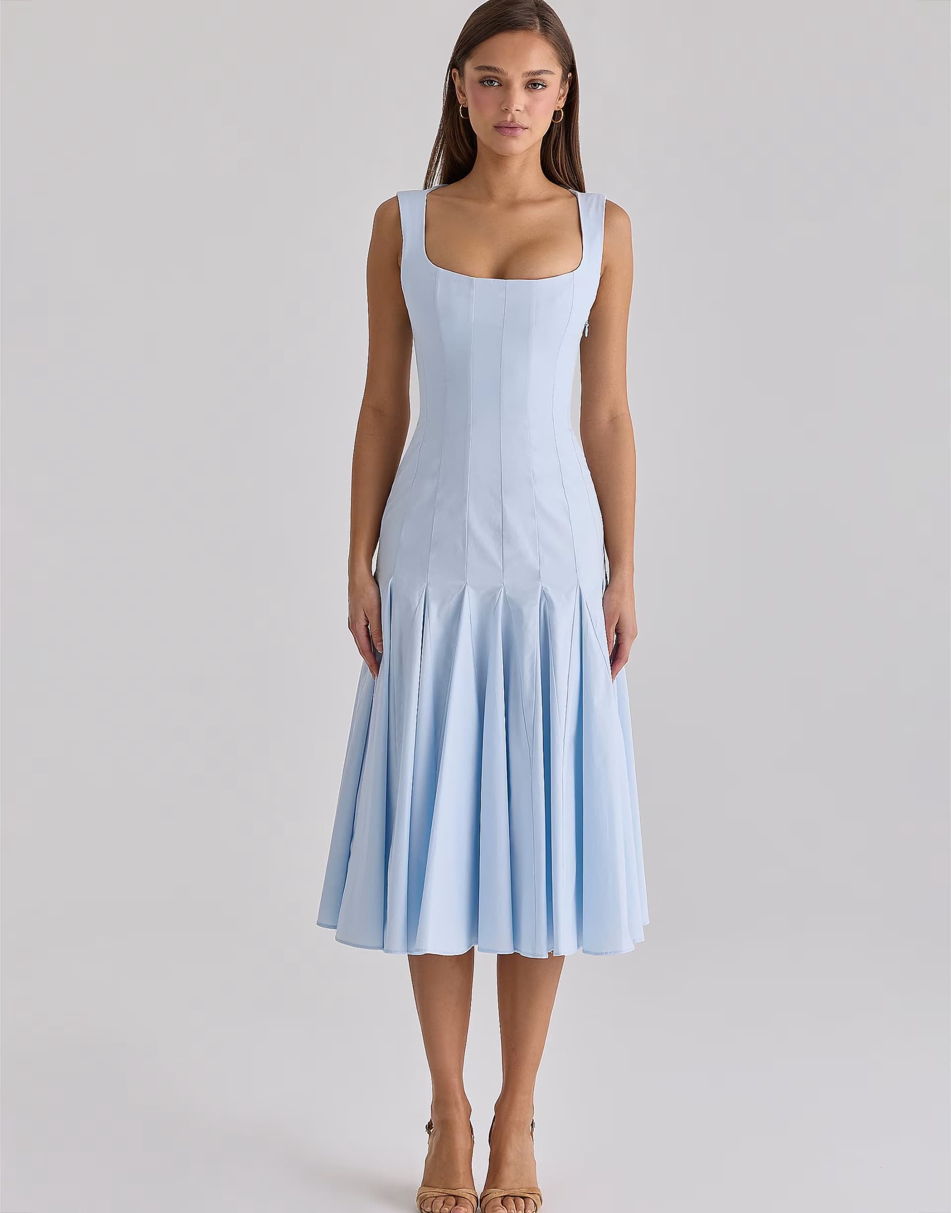 ASOS House of CB Soretta blue pleated lace up cotton midi dress in blue