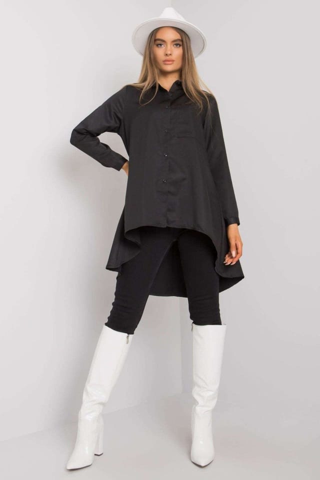 Love Lace Love Lace Women's Long Sleeve Button Front Long Back Shirt in Black - 2