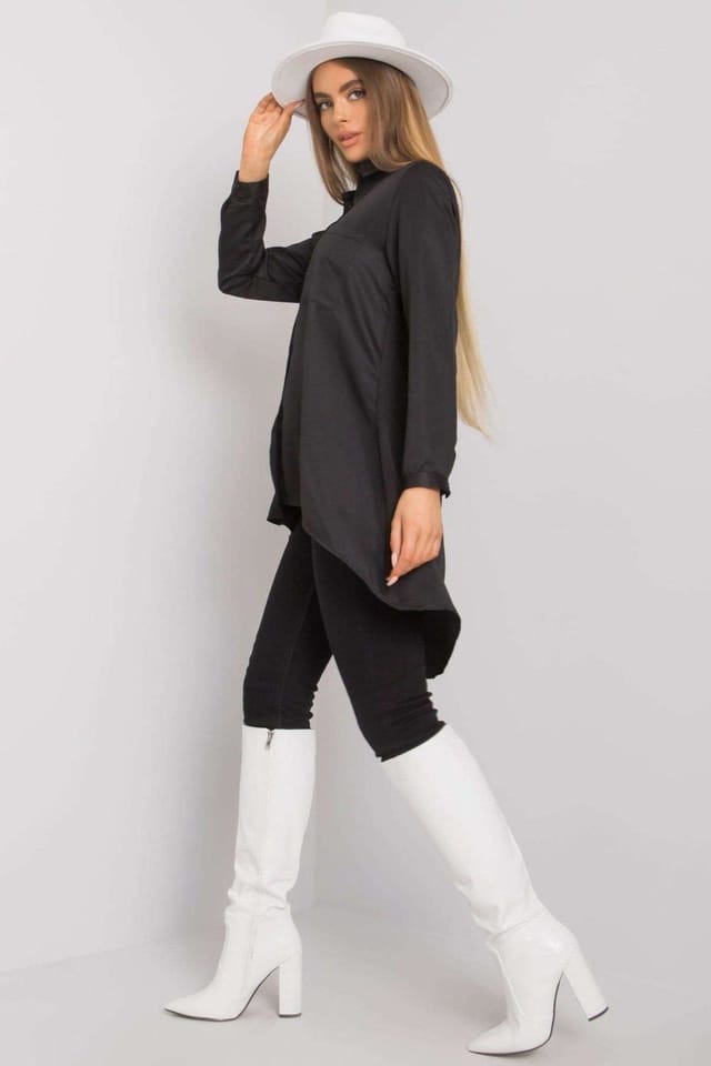 Love Lace Love Lace Women's Long Sleeve Button Front Long Back Shirt in Black - 3