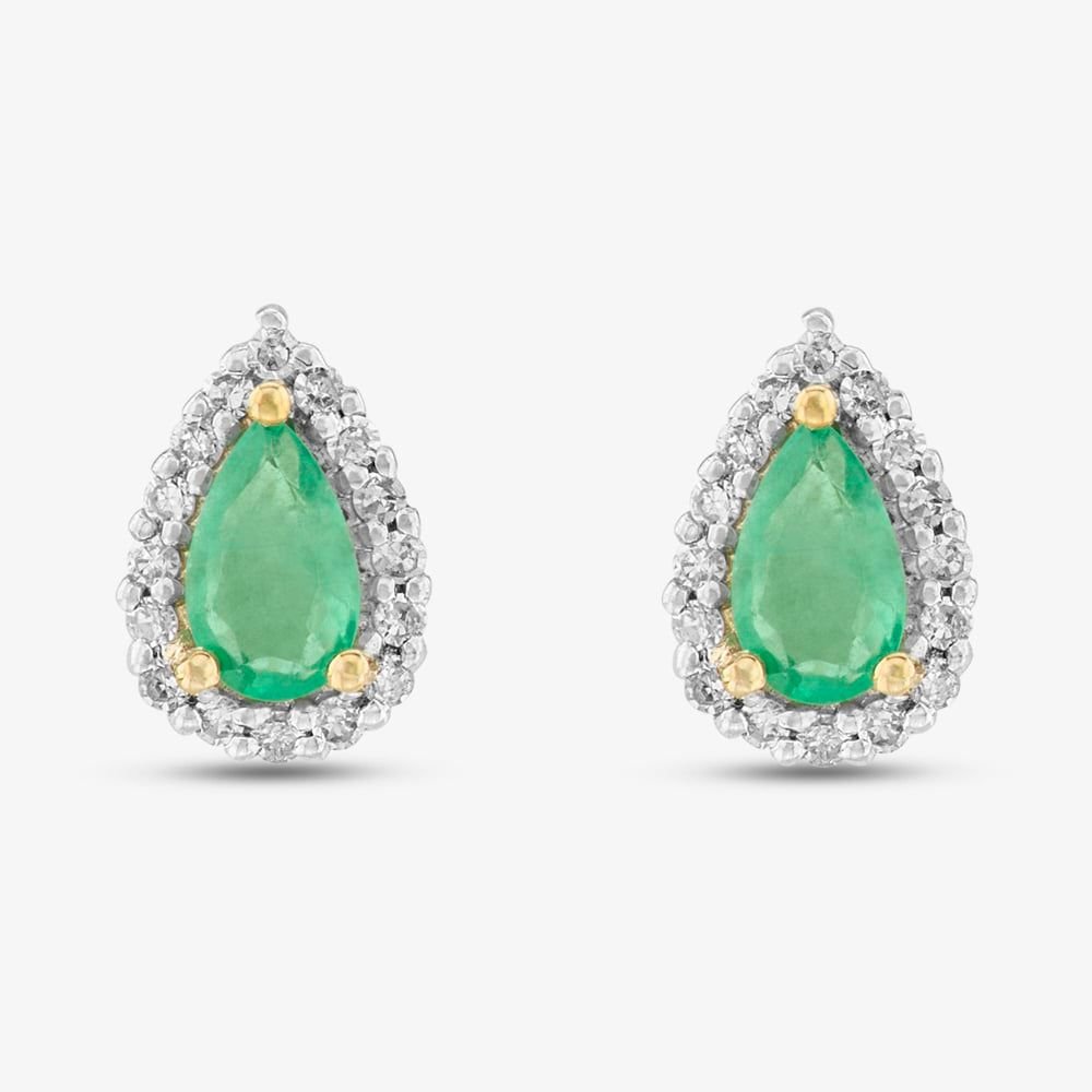 T.H.Baker T.H.Baker Women's 9ct Gold Diamond Emerald Pear Shape Stud Earrings VE0S604 9KY/EM in Green - 2