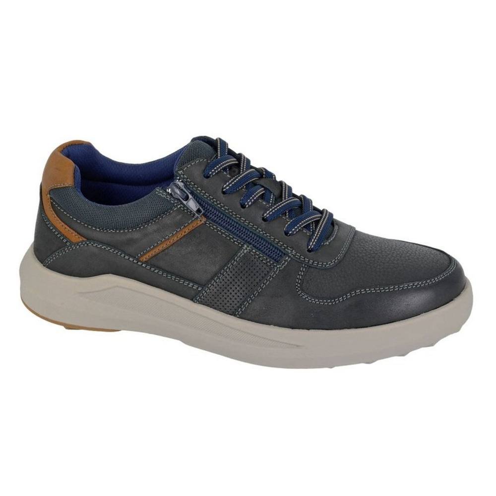 Route 21 Route 21 Men's Original Denim Leather Zip Trainers in Navy - 3