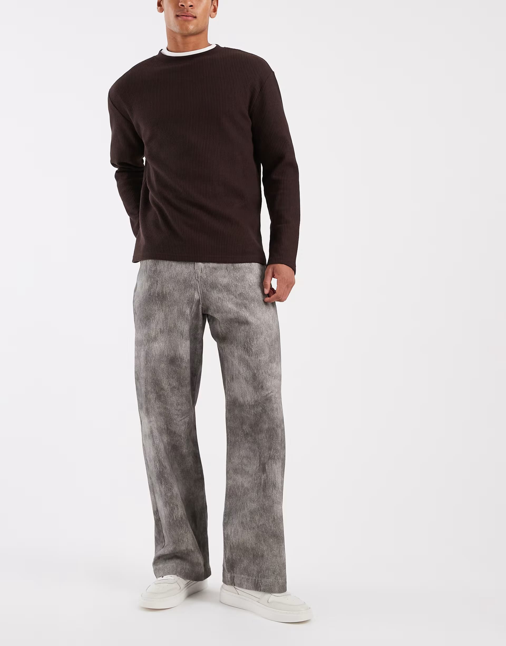 ASOS ASOS DESIGN baggy trouser in grey fuzzy print