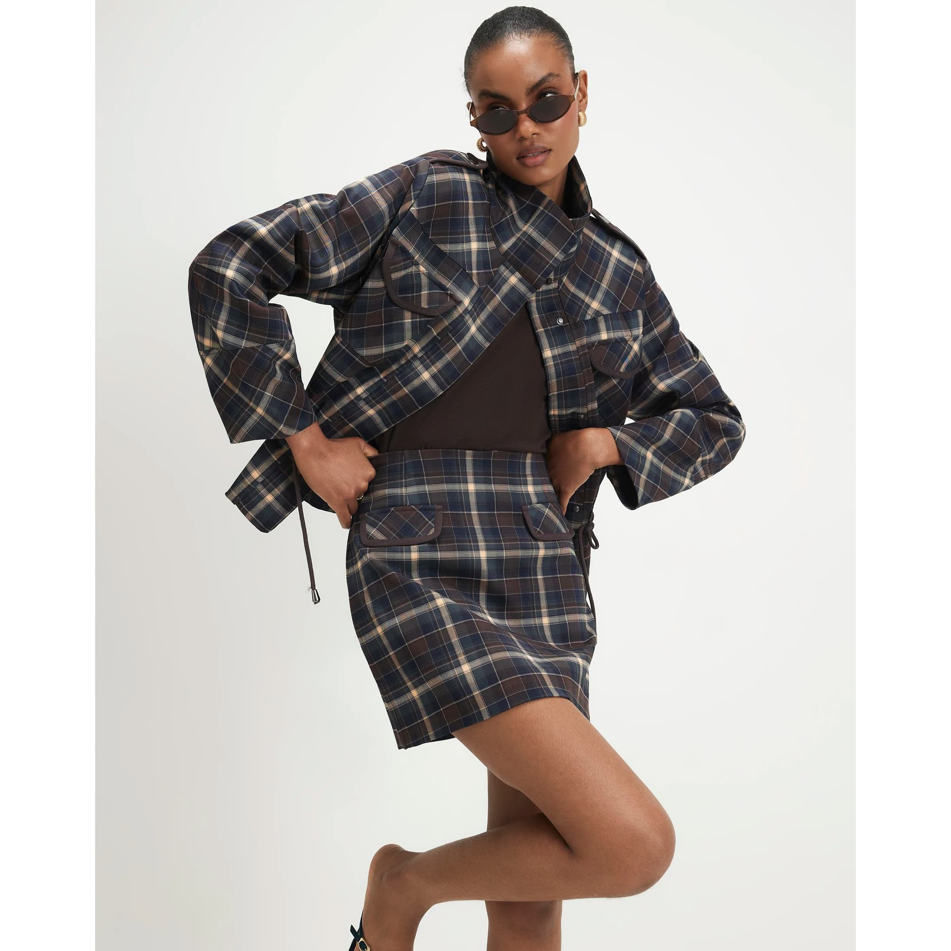 River Island River Island Womens Blue Check A-Line Mini Skirt