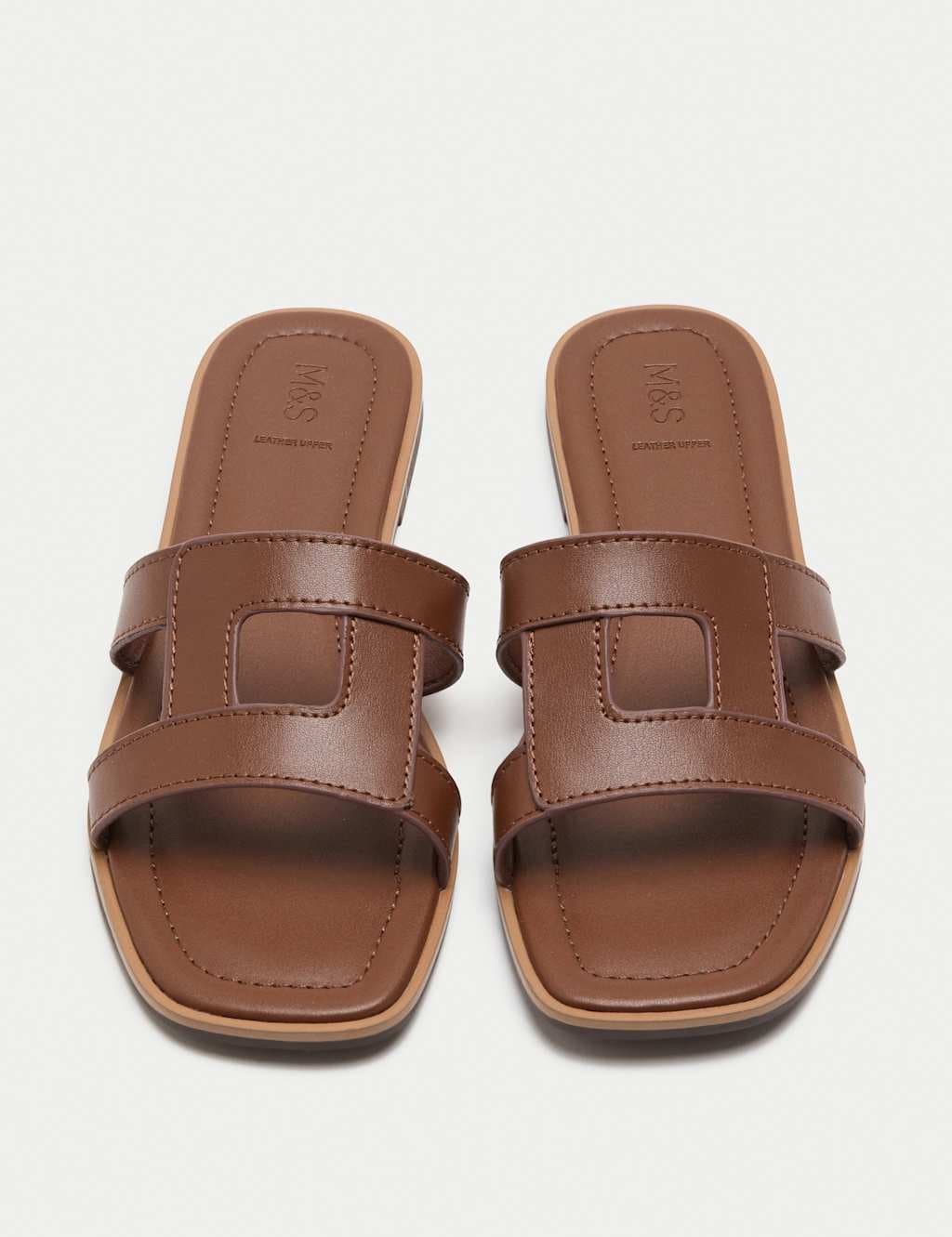 Marks & Spencer M&S Leather Flat Mule Sandals Dark Tan