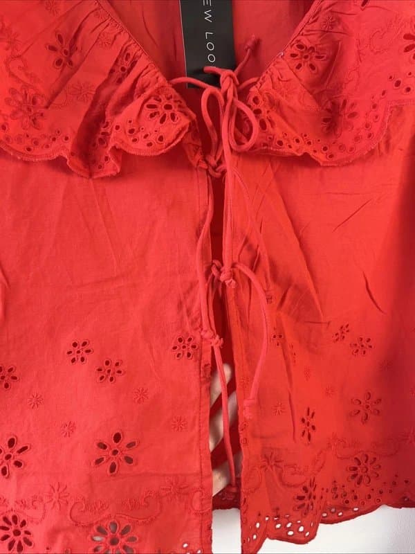 New Look New look - embroidered frill top - size 10 - red