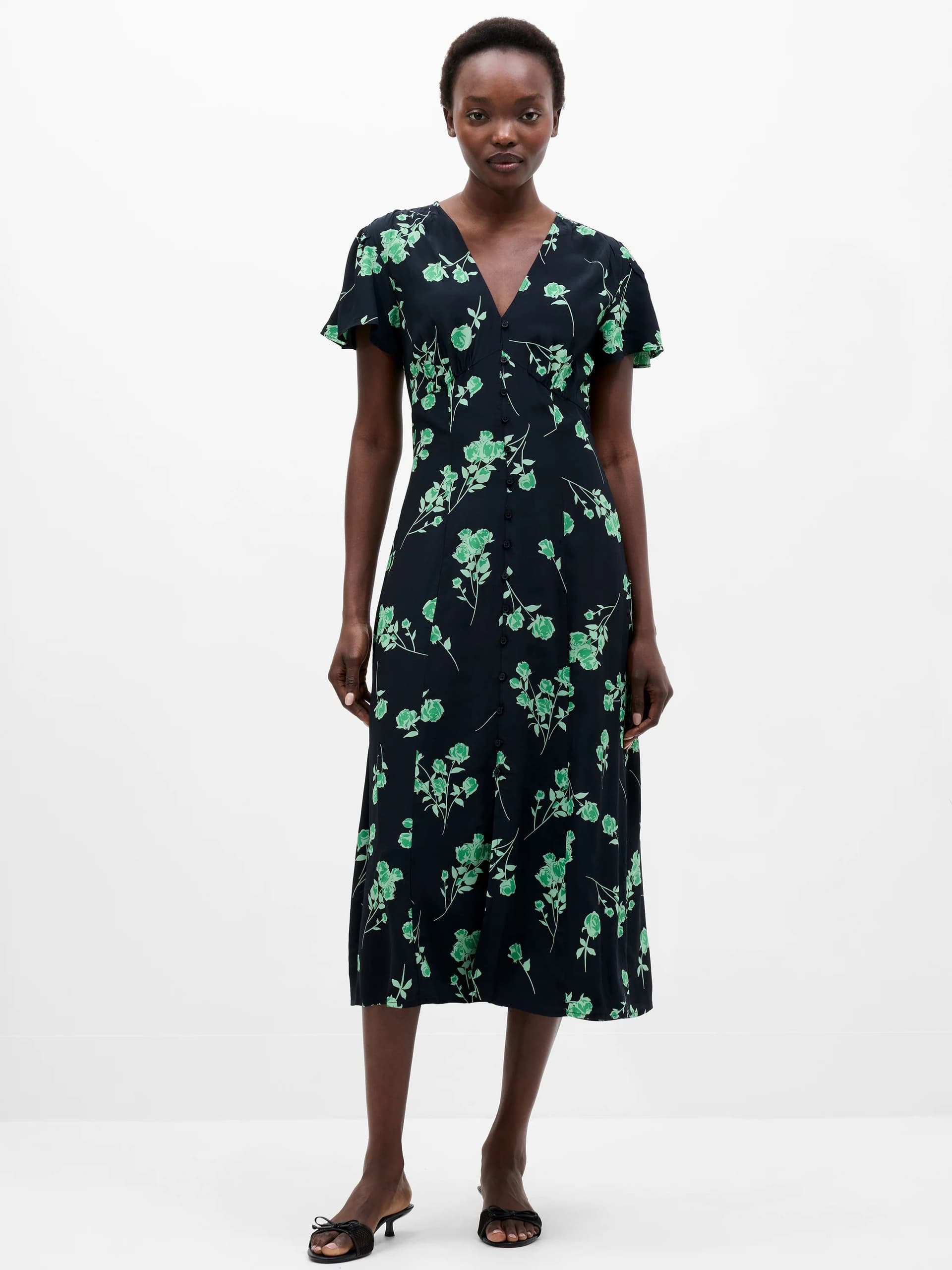 French Connection Alessandra Tea Dress Baclk Out/Minted Green
