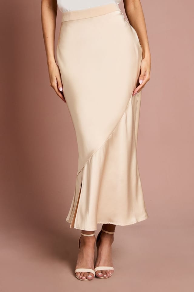 Coast Coast Women's Satin Detail Fitted Skirt in Champagne - 2