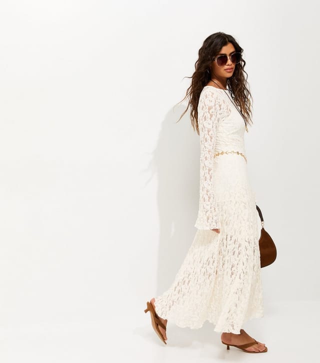 New Look Women's Cream Lace Long Sleeve Midi Dress New Look - 2