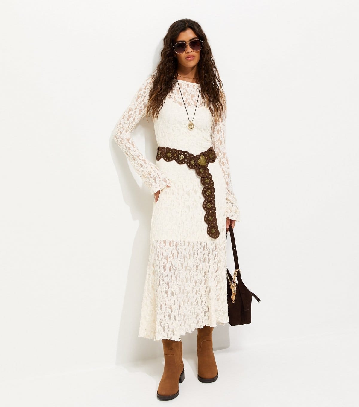New Look Women's Cream Lace Long Sleeve Midi Dress New Look - 4