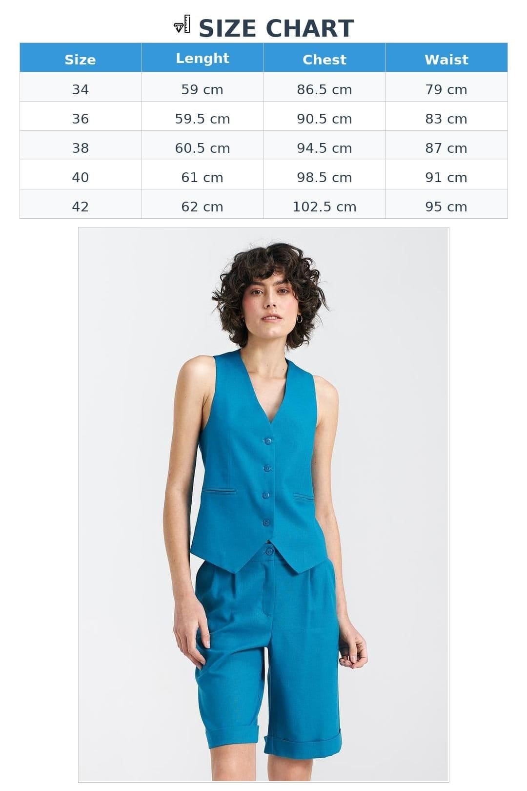 Love Lace Love Lace Women's Classic Lined Linen Cotton Viscose Button Vest in Blue - 4