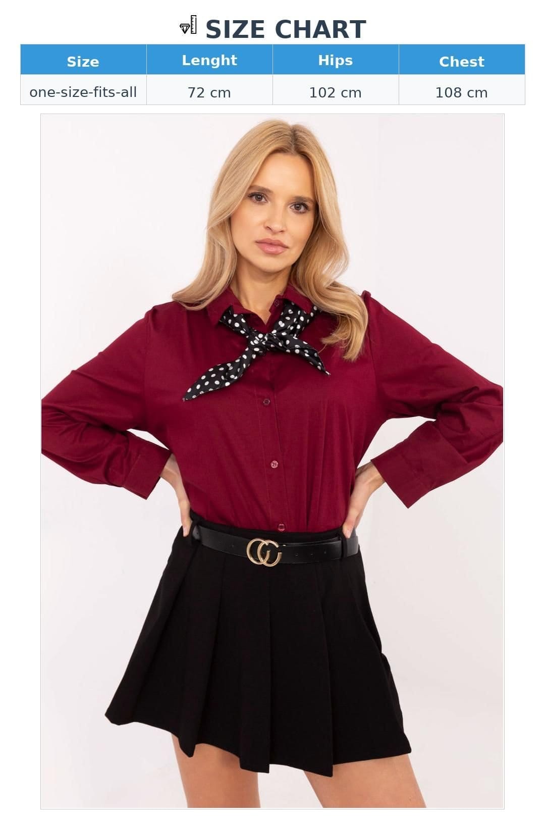 Love Lace Love Lace Women's Elegant Long Sleeve Cotton Shirt with Scarf in Burgundy - 4