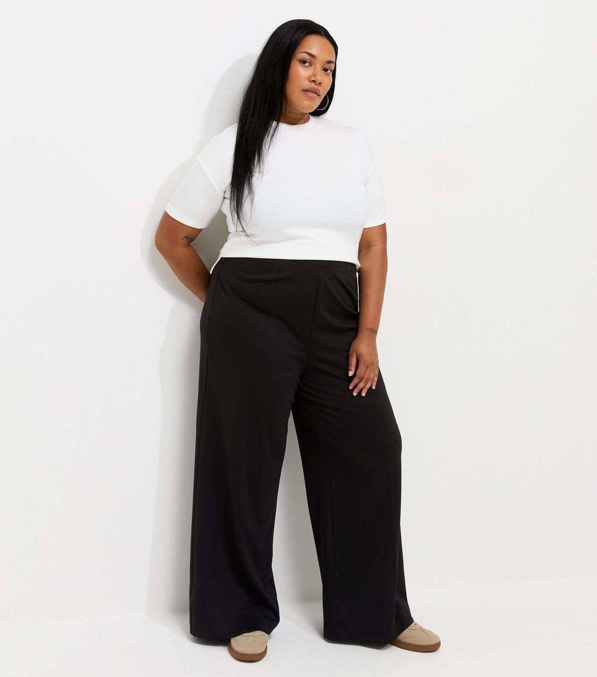 New Look Plus Size Black Jersey Wide Leg Trousers