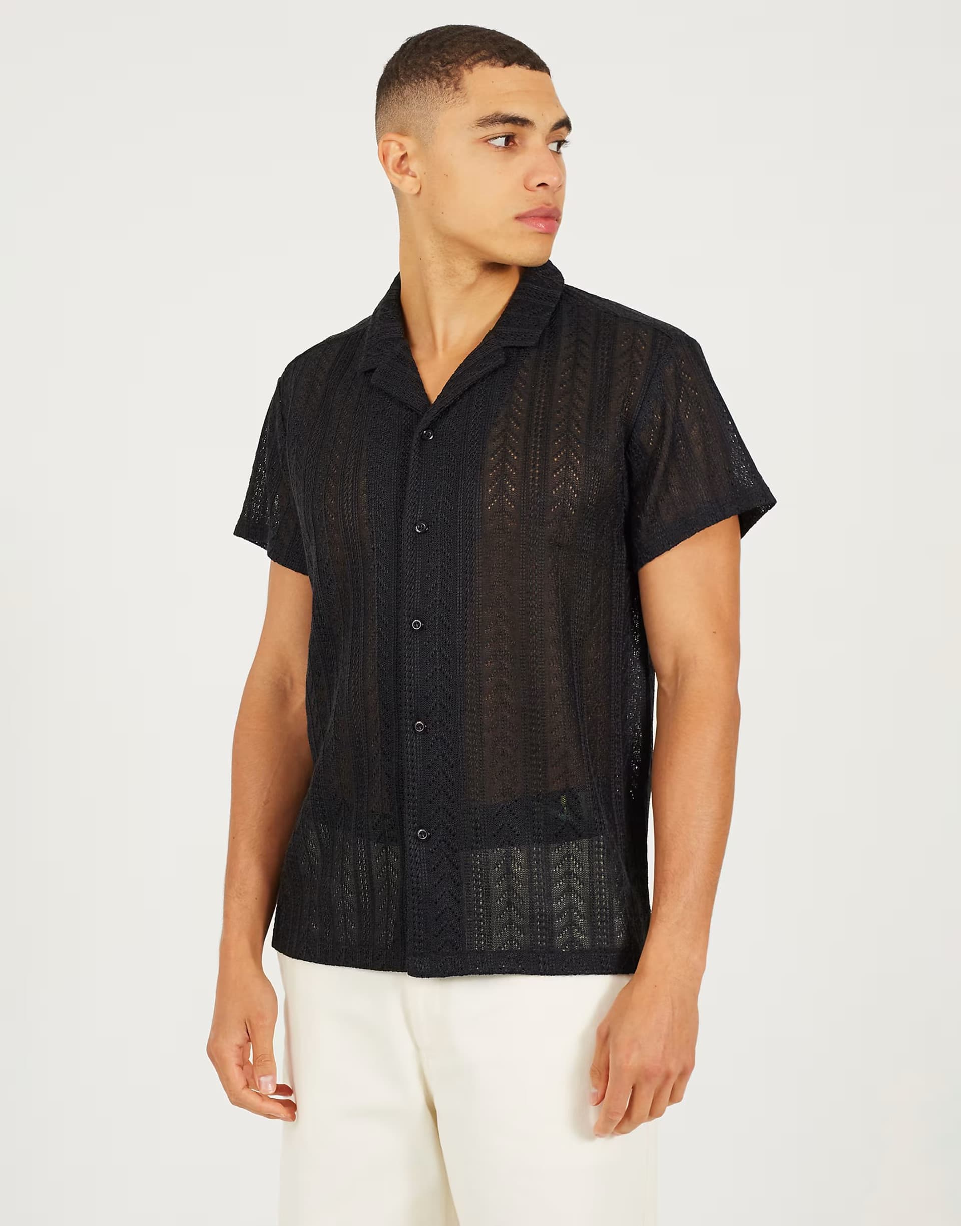 ASOS Brave Soul Short sleeve sheer shirt in black