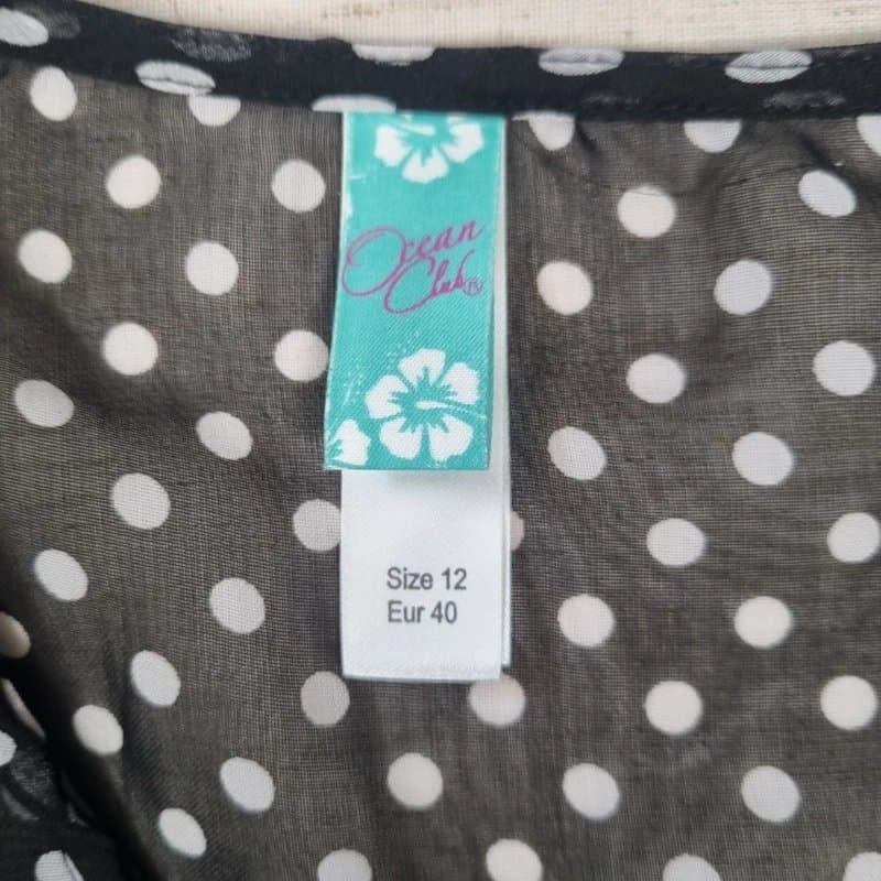 Ocean Club Ocean Club - Black & White Polka Dot Chiffon Tunic Dress - Size 12