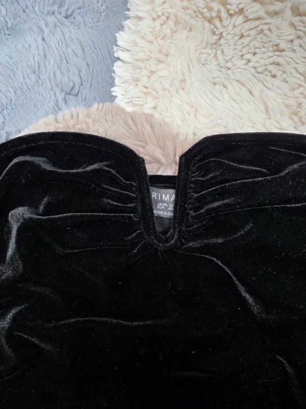 Primark Primark Black Velvet Ruched Strapless Corset-Style Tube Top Size M 12-14 UK