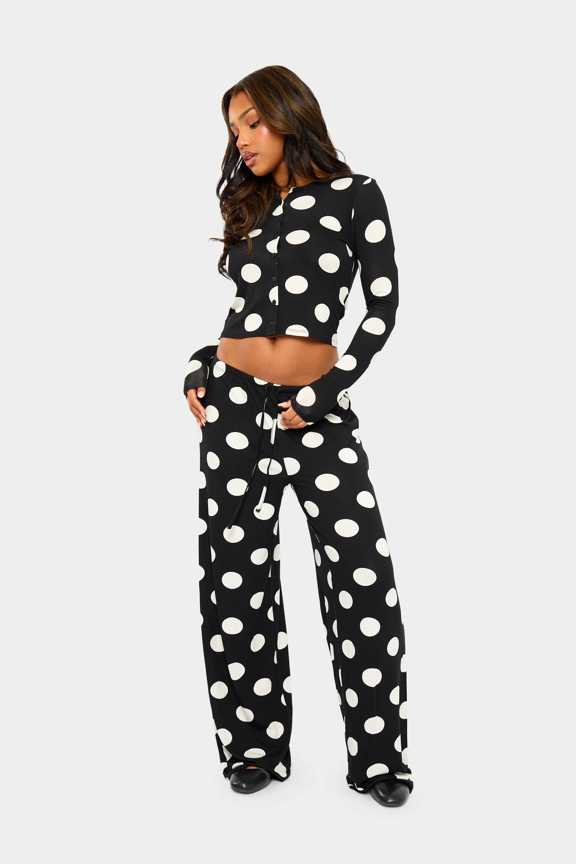 Kaiia Kaiia Large Polka Dot Wide Leg Trousers Black & Cream - 1