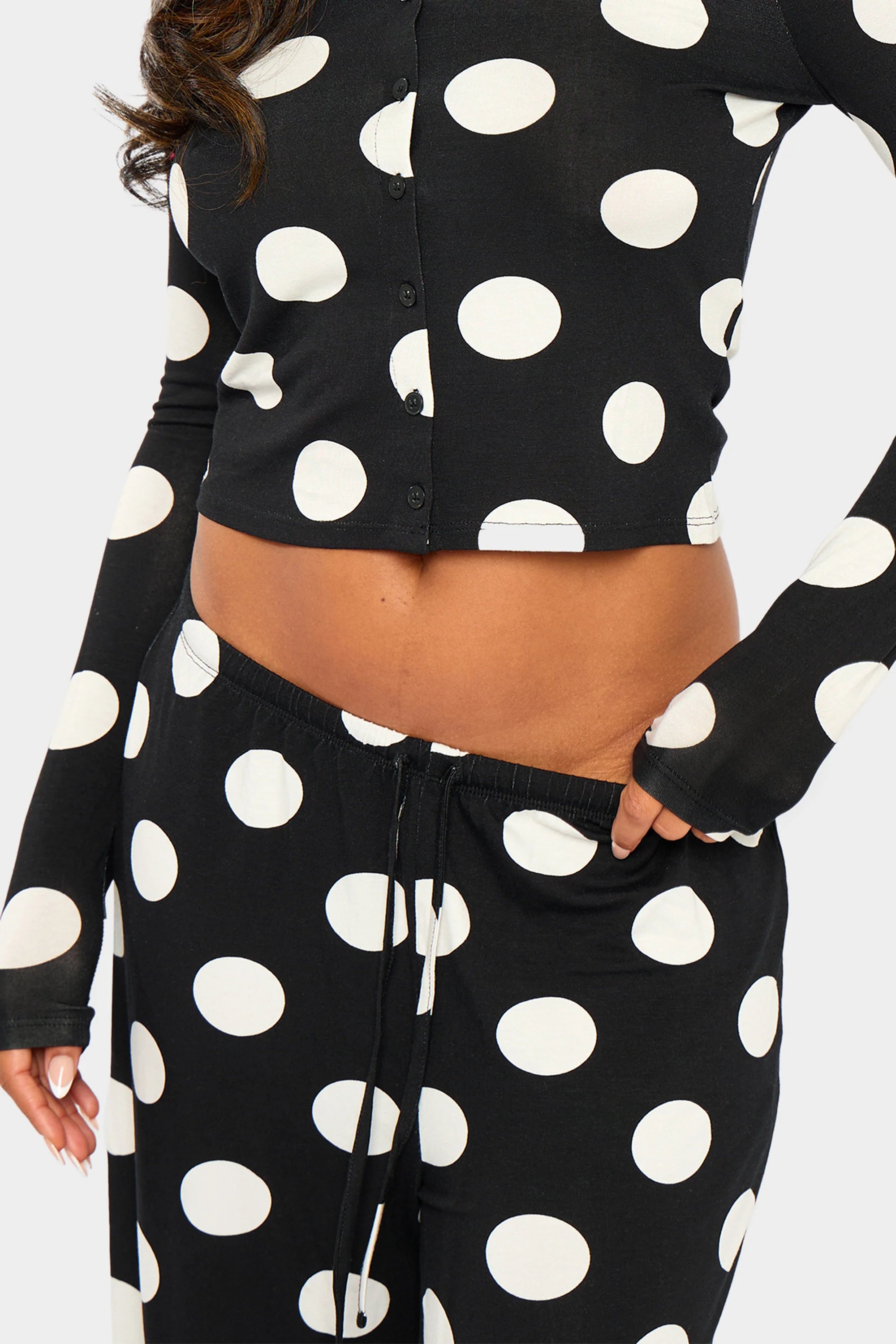 Kaiia Kaiia Large Polka Dot Wide Leg Trousers Black & Cream - 3