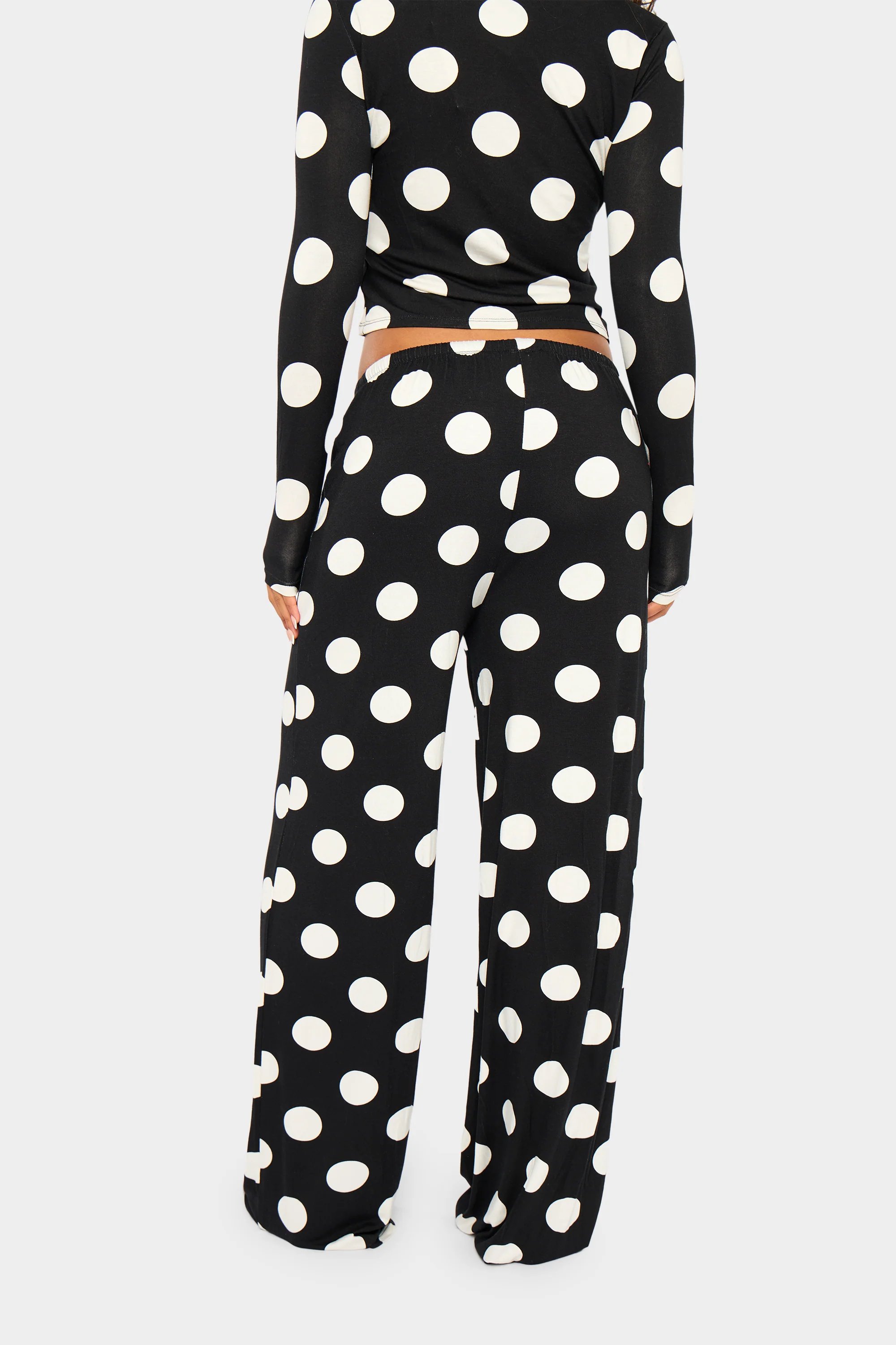 Kaiia Kaiia Large Polka Dot Wide Leg Trousers Black & Cream - 4