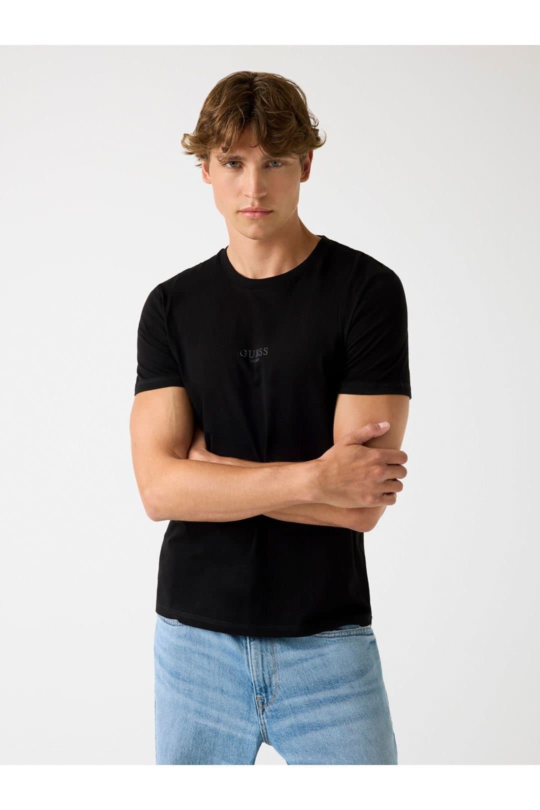 Guess Guess Men's Crew Neck Large Logo Tee Black