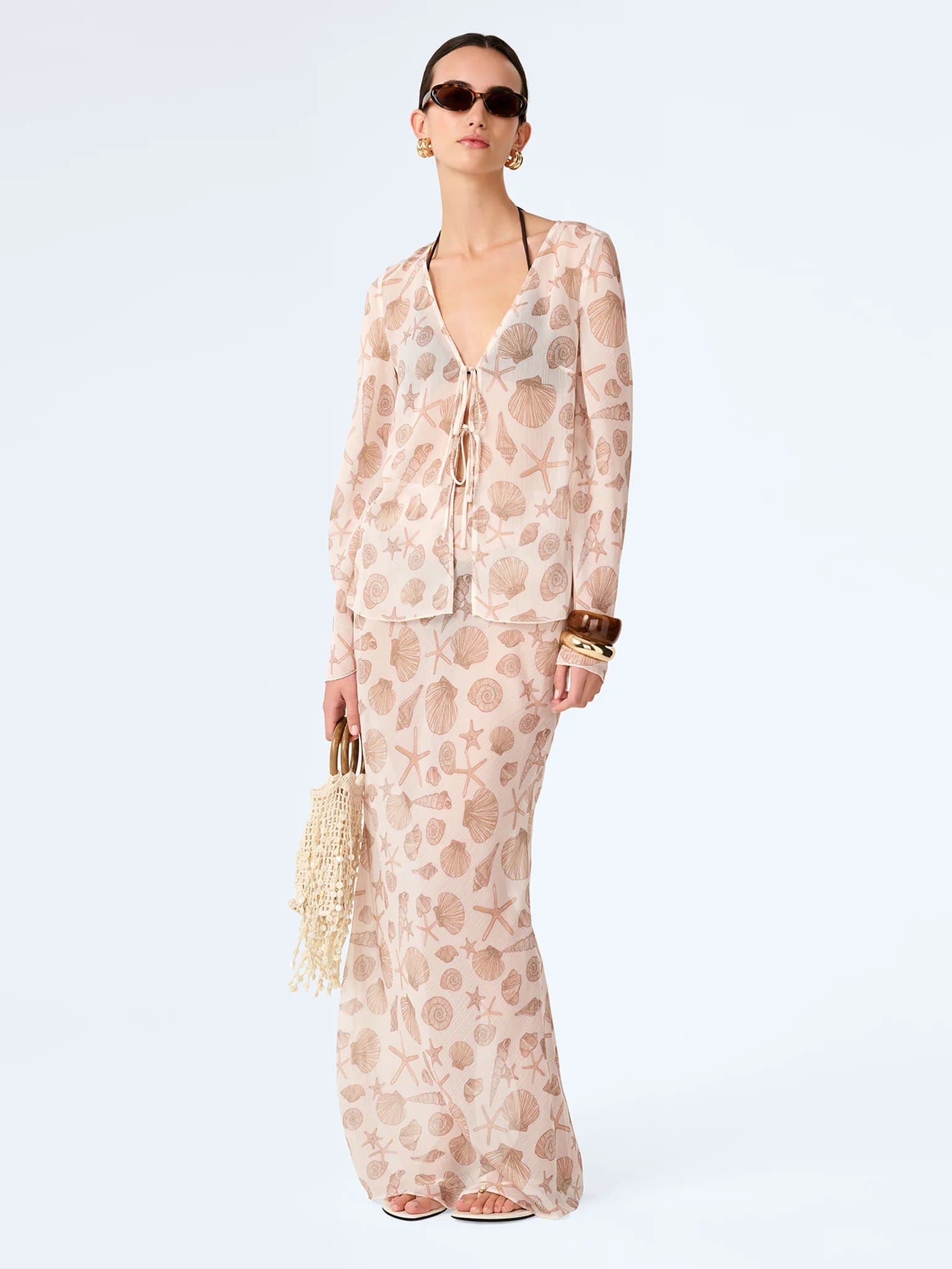 OMNES Cierra Skirt in Painterly Shell Print