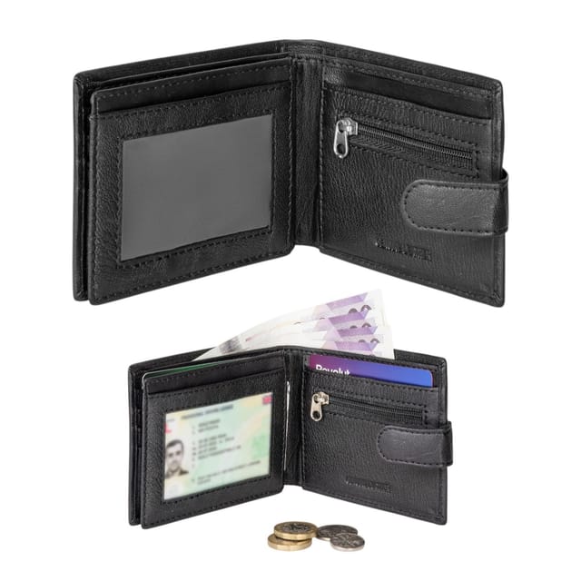 Woodland Leathers Woodland Leathers Men's Men's Leather RFID Wallet with ID Windows & Coin Pocket in Black - 2