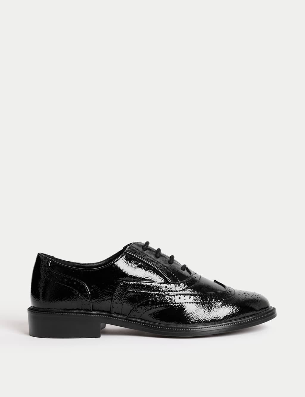 Marks & Spencer M&S Patent Flat Brogues Black