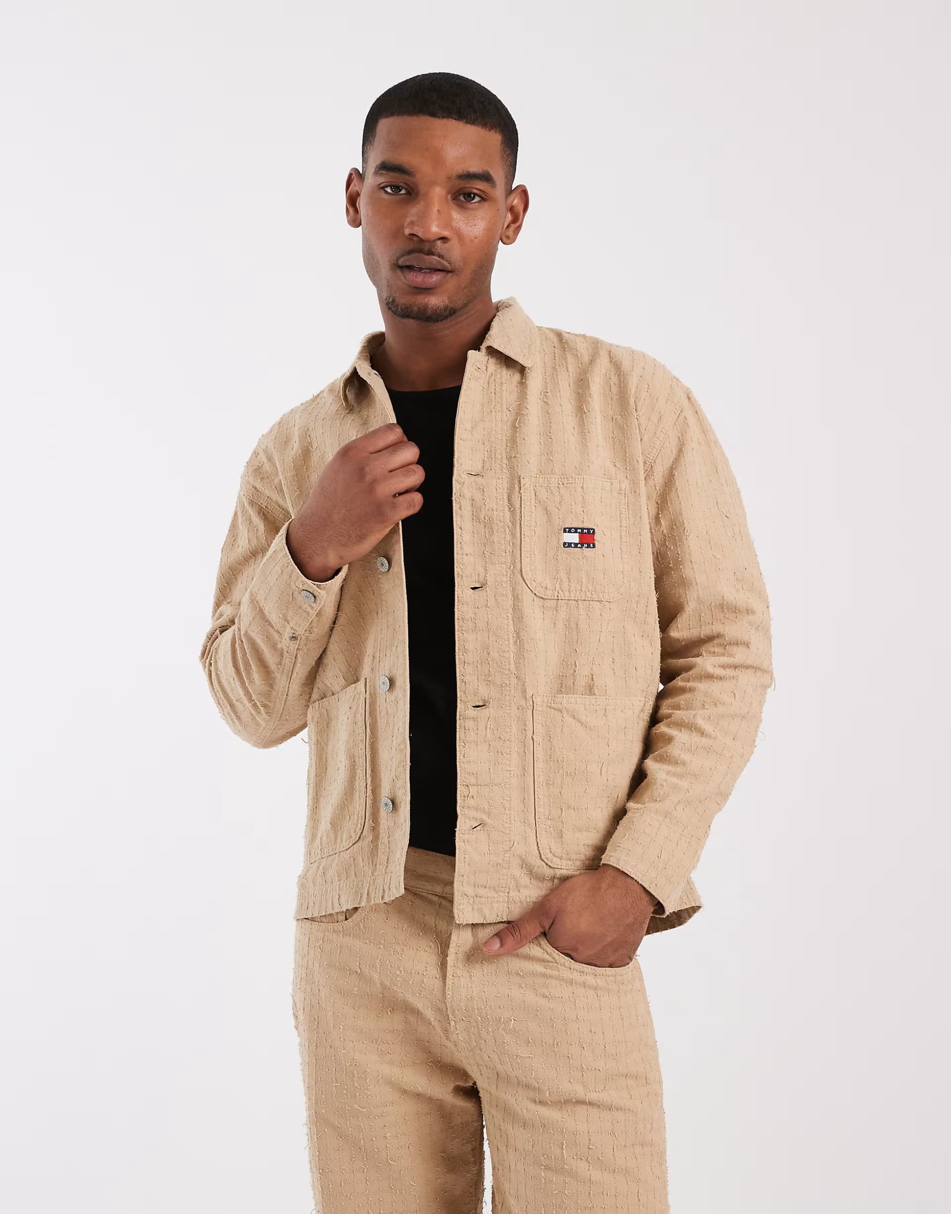 ASOS Tommy Jeans punch needle overshirt in beige