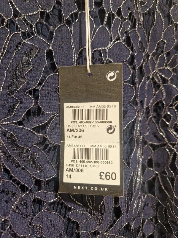Next Blue Sparkly Lace Shift Dress Size 14