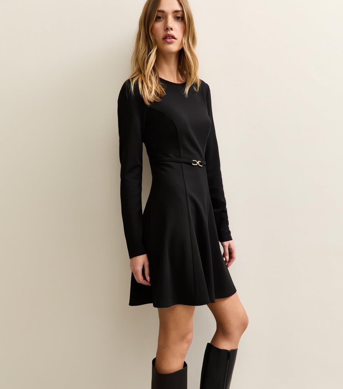 New Look Women's Black Crepe Belted Mini Dress New Look