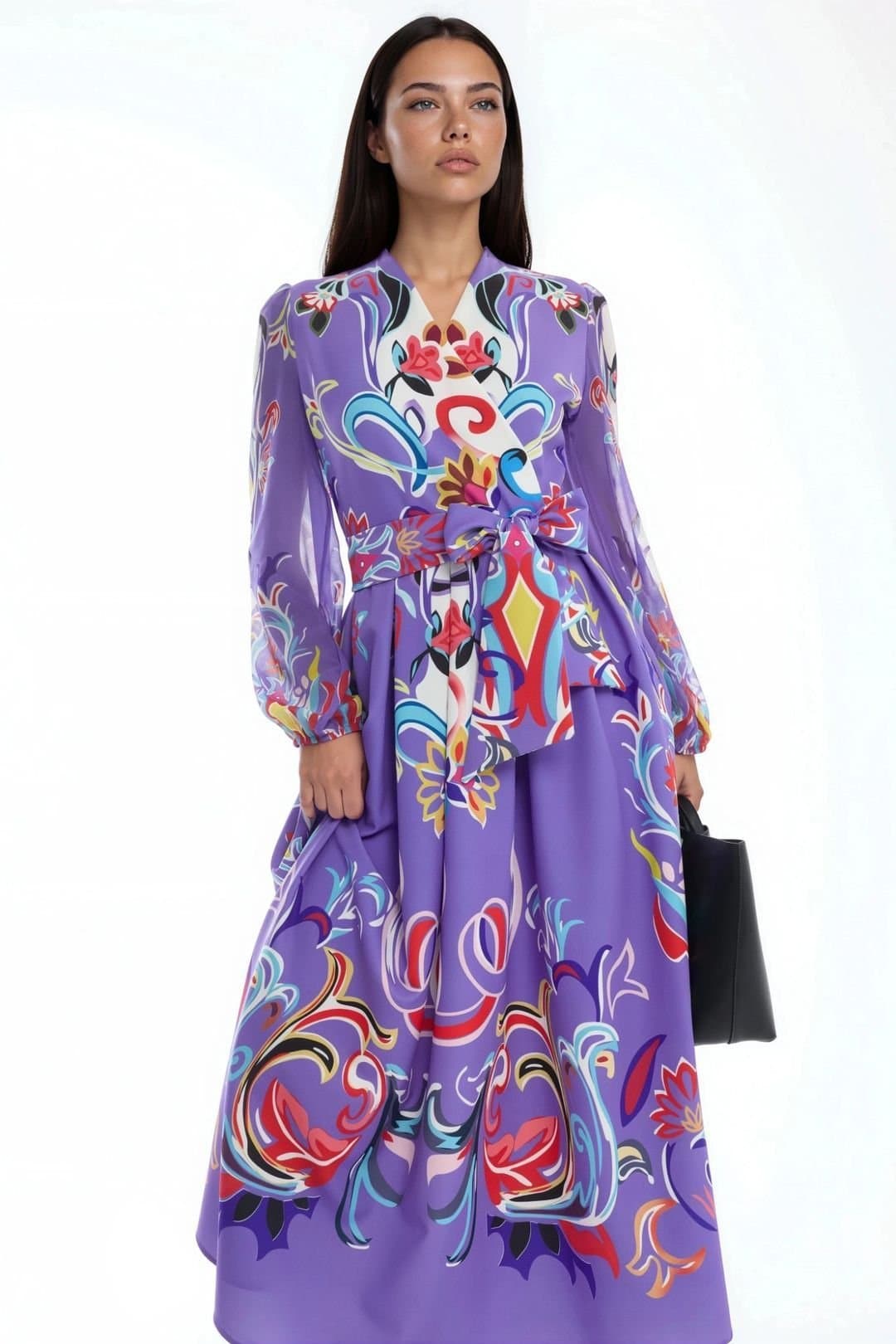MSN Collection MSN Collection Women's Floral Print Maxi A-Line Dress in Purple