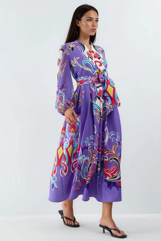 MSN Collection MSN Collection Women's Floral Print Maxi A-Line Dress in Purple - 2