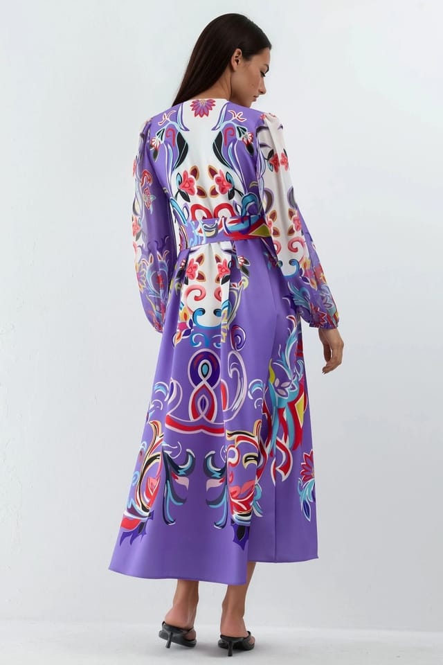 MSN Collection MSN Collection Women's Floral Print Maxi A-Line Dress in Purple - 3