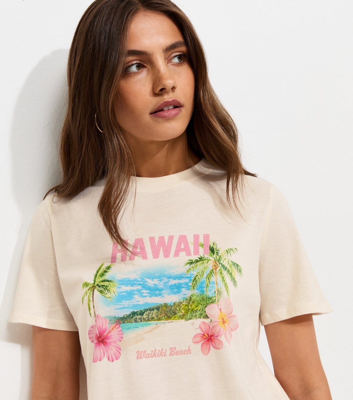 New Look Off White Hawaii Print Relaxed T-Shirt